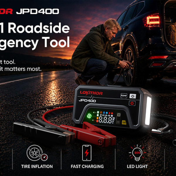 Image: LOKITHOR Launches JPD400, a 5-in-1 Roadside Emergency Tool with Jump Starting, Tire Inflation, and Fast Charging