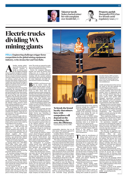 XCMG's Electric Mining Push Featured in The Australian Financial Review