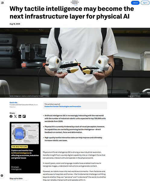 Xense Robotics CEO Daolin Ma Publishes Bylined Article in the World Economic Forum