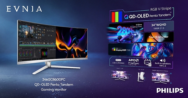 Play Without Limits, Create Without Compromise: Philips Evnia 34M2C8600PC Redefines the Gaming & Creator Workspace with Ultrawide QD-OLED Penta Tandem
