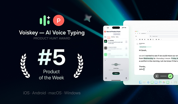Voiskey Ranks #5 on Product Hunt Weekly Leaderboard, Expanding Daily Launch Momentum
