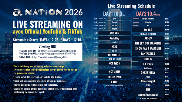 "a-nation 2026", One of Japan's Largest Music Festivals, to Stream Live for Free on the Official Avex YouTube and TikTok Channels