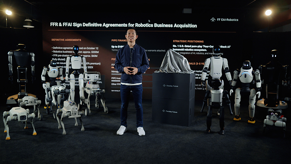 FF EAI Robotics Ecosystem Signs Definitive Agreements to Combine FFAI's Full Robotics Business at About $200 Million and $2.246 Per Share, an Approximate 50 Percent Premium; Becoming the First U.S.-Listed Humanoid and Bionic EAI Robotics Pure Play